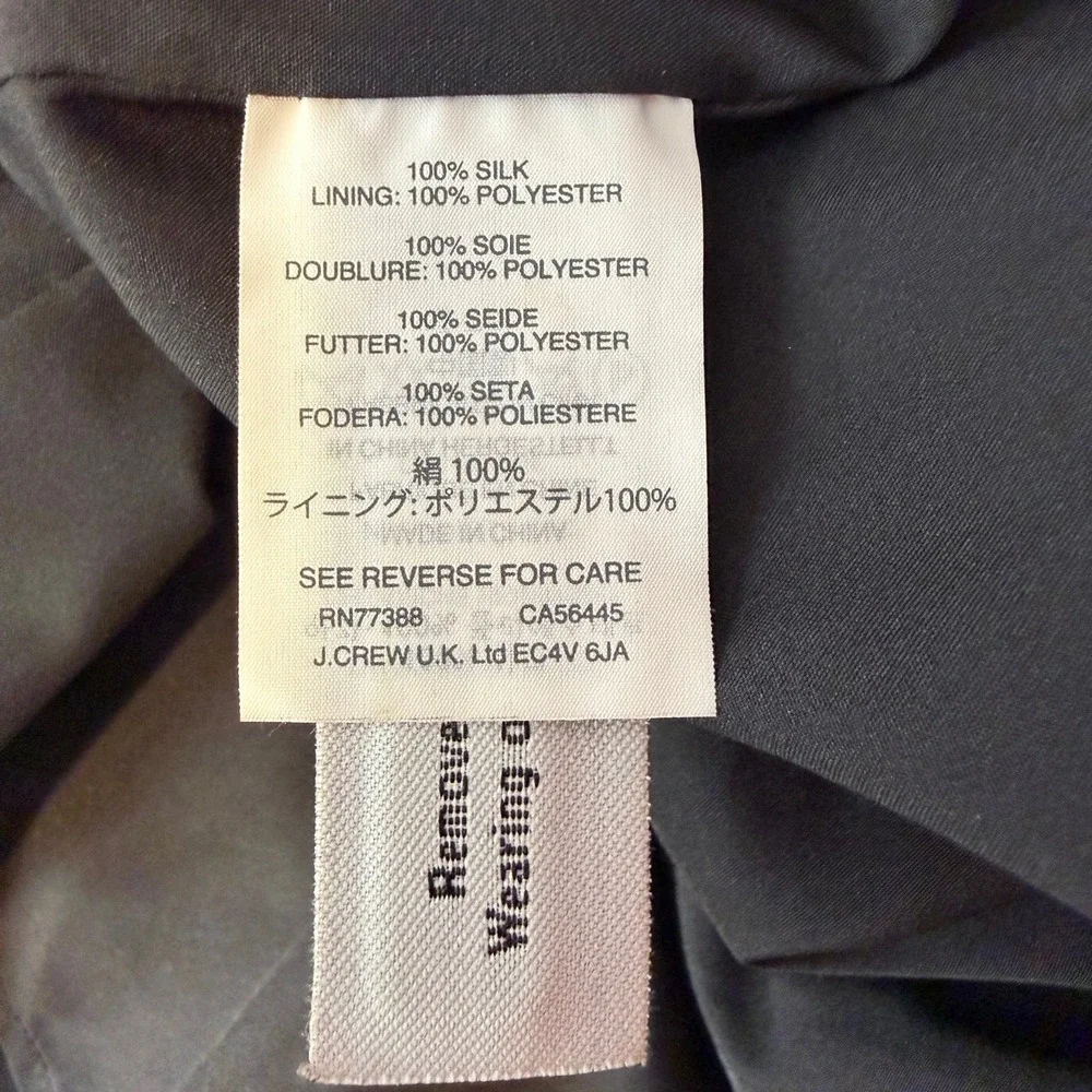 J.Crew Shirt Dress Womens‎ Medium Black 100% Silk Sleeveless Hidden Button Front